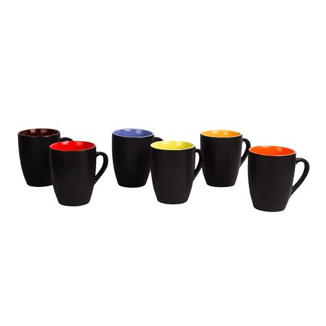 Buy Anwaliya Fauna Tapered Ceramic Coffee Mugs, 250 ml, Set of 6, Matt ...