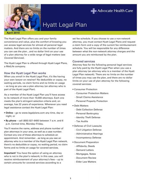 Hyatt Legal Plan - Advocate Benefits - Advocate Health Care