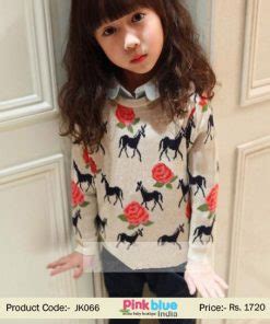 Latest Designer Blue Baby Girl Woolen Pullover for Winter
