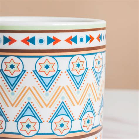 Mandala Print Ceramic Planter Blue With Wooden Coaster Online - Premium ...