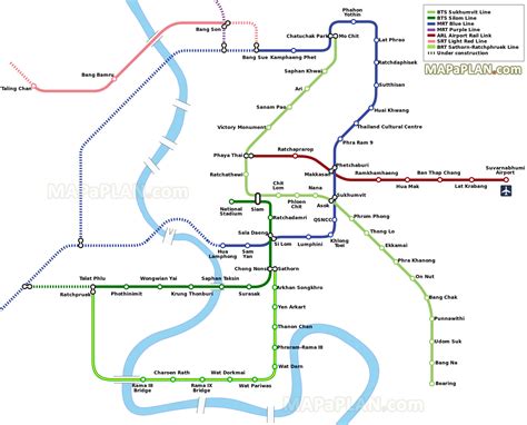 Bangkok map - Public transport rail lines with BTS (Sky Train), MRT ...
