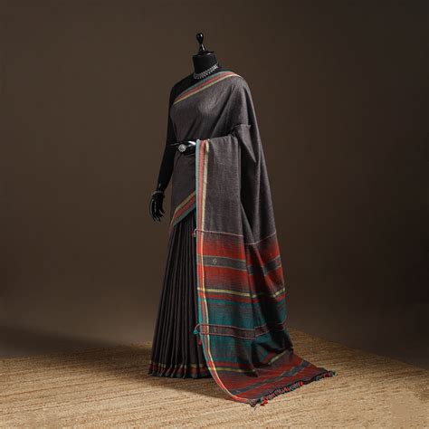 Brown Organic Kala Cotton Bhujodi Handloom Saree