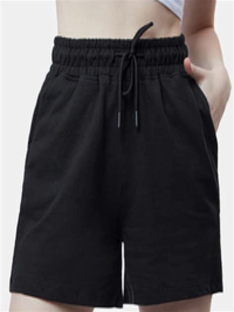 Buy The Souled Store Women Black Mid Rise Pure Cotton Shorts - Shorts ...