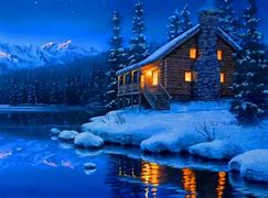 Image result for Cabin On Lake Painting