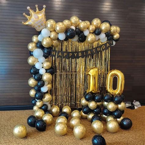 Premium Black and Gold Balloon Arch Kids 10th Birthday Decoration
