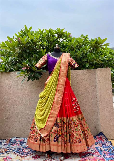 Purple & Red Paithani Silk Lehenga – myRiti