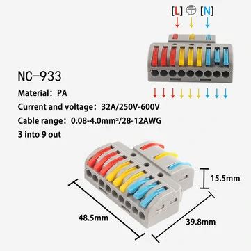 10pcs 3 in 9 out quick wire connector pct spl universal wiring cable ...