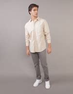 Buy American Eagle Men Beige Linen Button-Up Shirt Online - 39645679