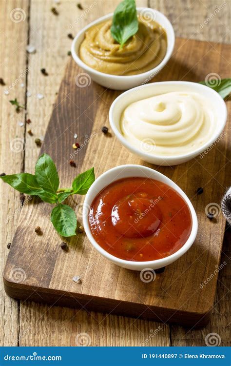 Set of Sauces - Ketchup, Mayonnaise and Mustard Sauce. Stock Image ...