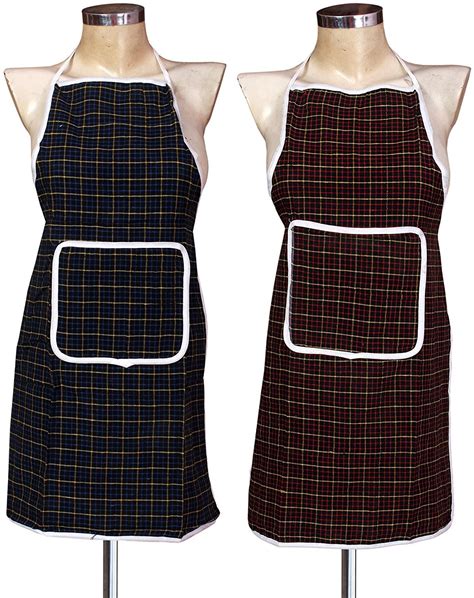 Buy Yellow Weaves Check Design Waterproof Cotton Kitchen Aprons -Pack ...