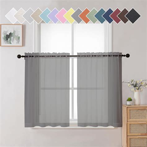 Amazon.com: Aiyufeng Charcoal Grey Sheer Curtains 36 inches Long 2 ...