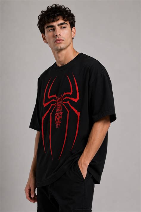 Spider-Man Oversized T-Shirt – Black | With Great Power Graphic Tee ...