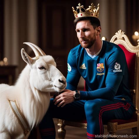 Messi Kneeling Before Ronaldo and a Goat | Stable Diffusion Online