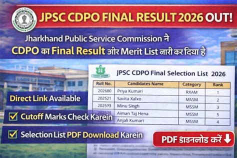 JPSC CDPO Final Result 2026 Declared: Download Merit List PDF & Cutoff ...