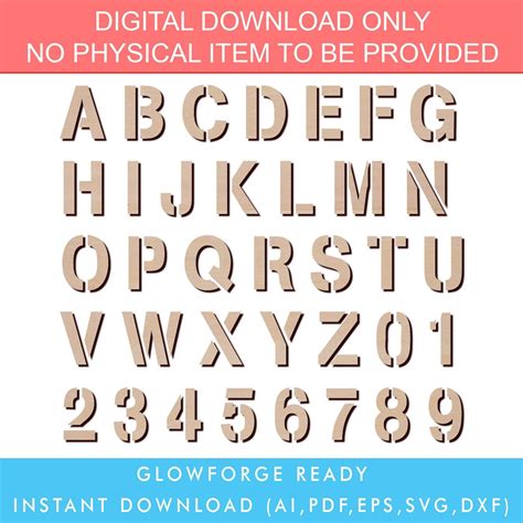 Vector Laser Cut Lettering Alphabet Letter Stencils Wooden Letter A-Z, 0-9 Glowforge File SVG ...