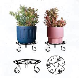 CINAGRO Round Metal Plant Stand for Balcony (Pack of 4, Black colour, 6 ...