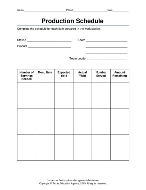 Image result for Production Schedule Example