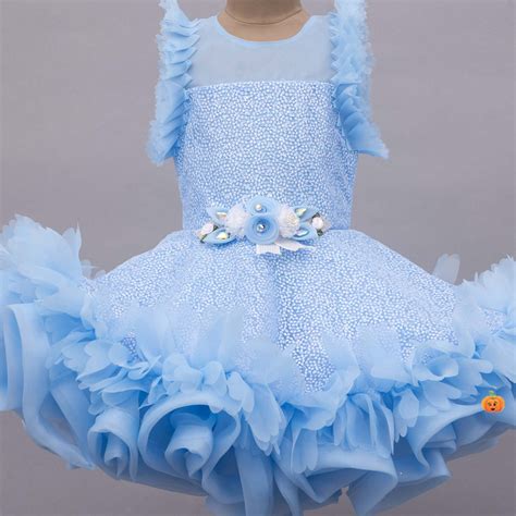 Buy Sky Blue Ruffled Girls Frock – Mumkins