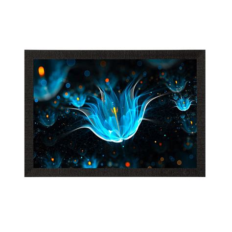 Blue Neon Flowers Satin Matt Texture UV Art Painting - eCraftIndia Online
