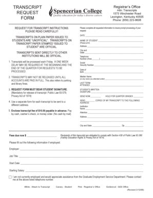 Spencerian College Transcript Request - Fill Online, Printable ...