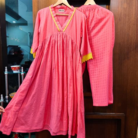 Buy Peach Anarkali Cotton Stitched Co-Ord Set Online in India at Best ...