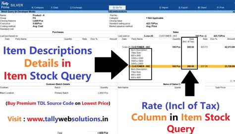 TDL Source Code of Rate Incl of Tax Column and Item Descriptions ...