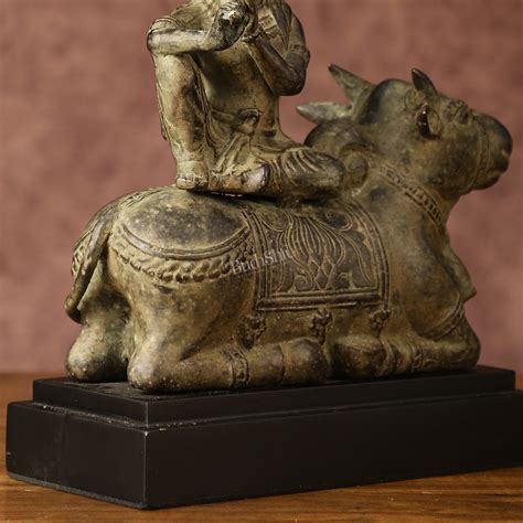 Indonesian Bronze Lord Krishna Sitting on Cow Sculpture | Height: 10 i ...