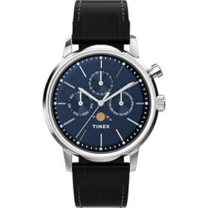 TIMEX Marlin Analog Watch for Man with Blue Round Dial & Black Leather ...