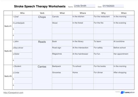 Stroke Speech Therapy Worksheet & Example | Free PDF Download