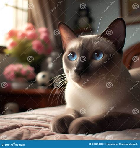 Adorable Siamese Cat: Blue-Eyed and Determined, Generative AI. Stock ...