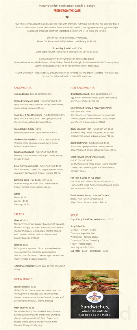 Menu for Great Harvest Bread in Helena, MT | Sirved