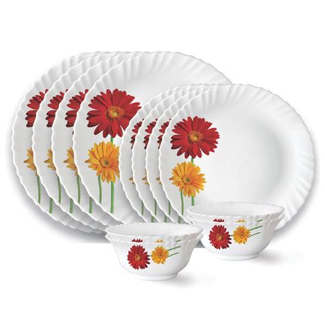 Larah by Borosil Zinnia Fluted Series Opalware Dinner Set | 12 Pieces ...