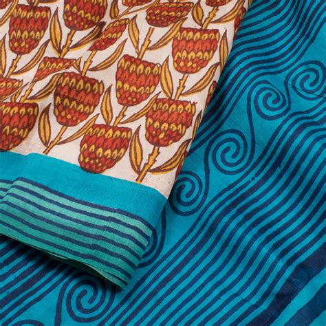 Hand Block Printed Silk Saree 10057396 – Avishya.com