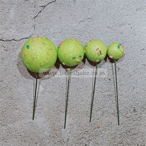 Green Glitter With Sprinkles Faux Ball Toppers for Cake Decoration (20 Pcs)