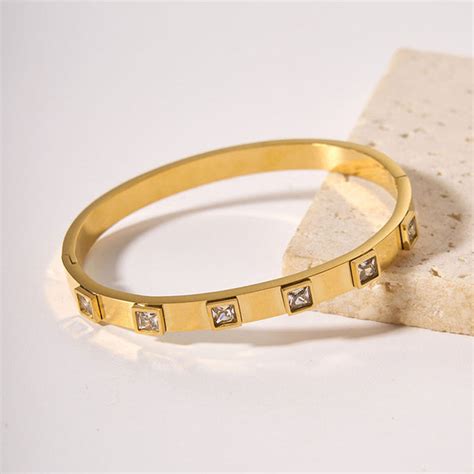 Buy Stainless Steel Gold-Plated White Square American Diamond studded ...