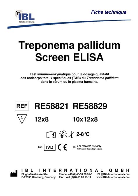 Fiche technique Treponema pallidum Screen ELISA - IBL international