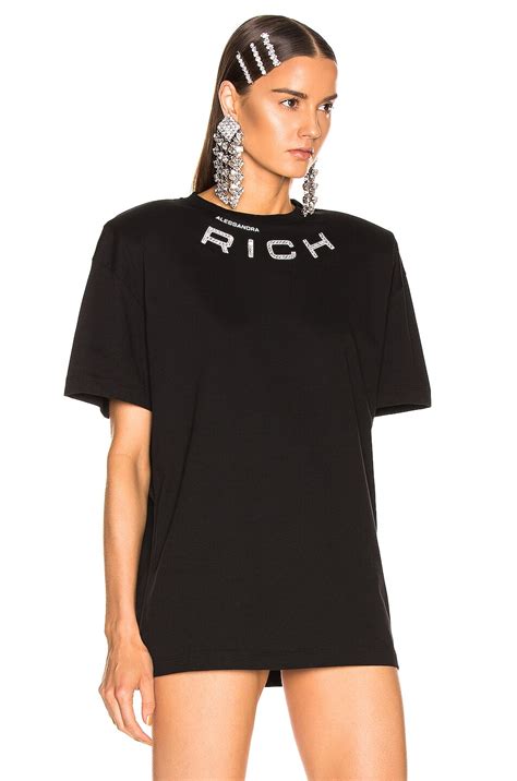 Alessandra Rich Padded Shoulder Oversized T Shirt in Black | FWRD