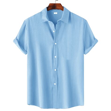 Men’s Textured Popcorn Half Sleeve Casual Shirt – Sky