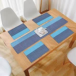 Buy HOKIPO Cotton Ribbed Heat Resistant 4 Table Mats Runner Set for ...