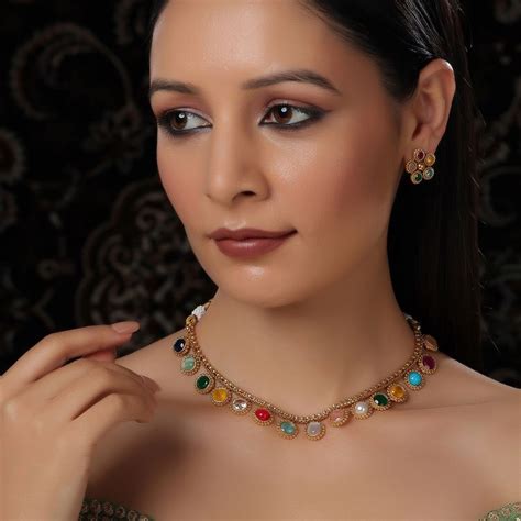 Buy Ruby Raang Studio Multi Coloured Stone In Gold Jewellery Sets Online