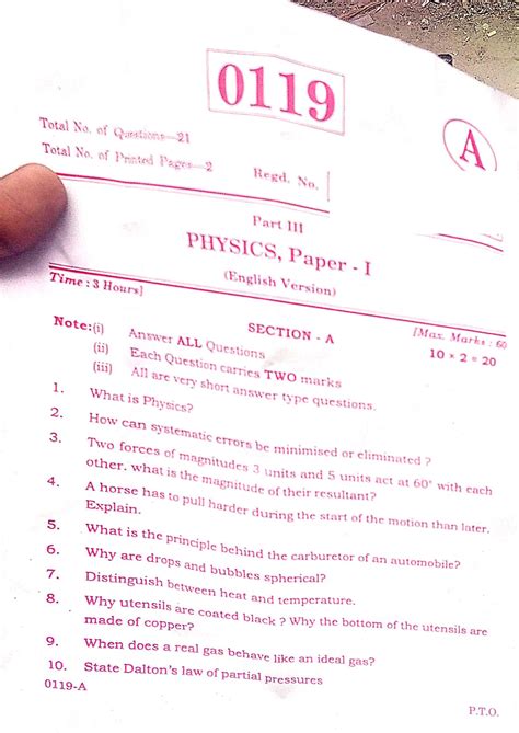 TS Inter 1st Year Physcis Mar 2024 QP 1 - 0119 Total No. of Total No ...
