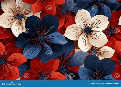 Red White and Blue Flowers in a Seamless Pattern Stock Illustration ...