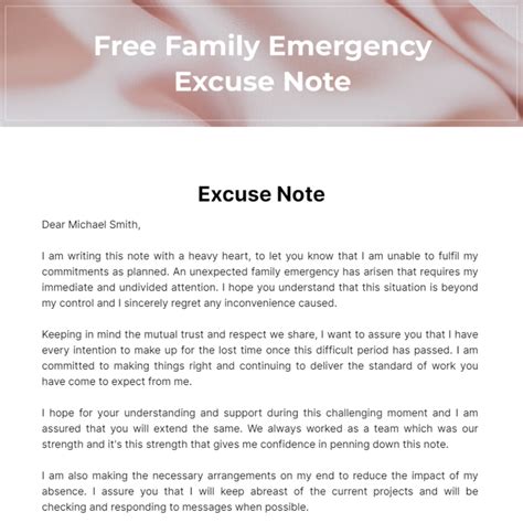 Free Family Emergency Excuse Note Template to Edit Online