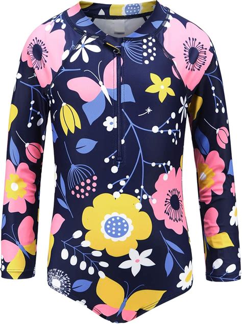 Buy Girls Long Sleeve Rash Guard One Piece Swimsuits Kids UPF 50 Sun ...