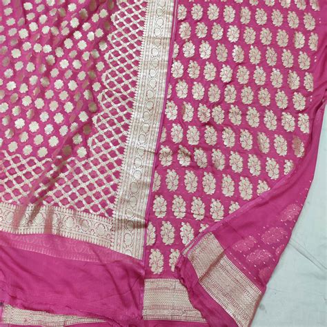 Pink Rose Gold Zari Banarasi Georgette Silk Salwar Suit – Mohsin Textiles