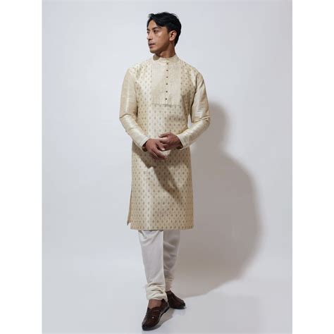 Long kurta with horizontal pintuck and motif embroidery – Vivek Karunakaran