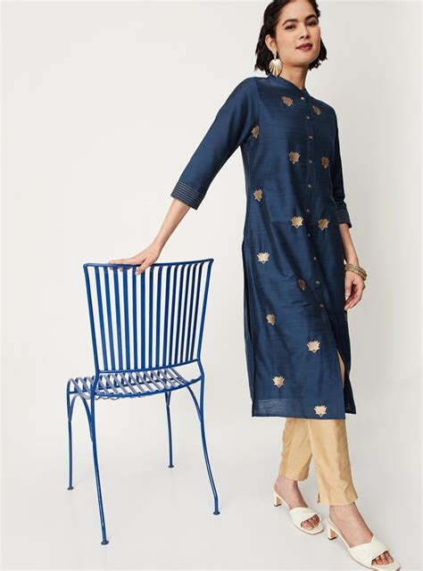 Buy Women Embroidered Band Collar Straight Kurta Online at just Rs. 999 ...