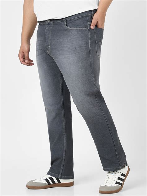 Plus Men's Grey Straight Fit Washed Jeans Stretchable – Urbano Fashion