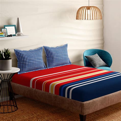 Buy PORTICO Lavender Red Printed Cotton Super King Bedsheet Set ...