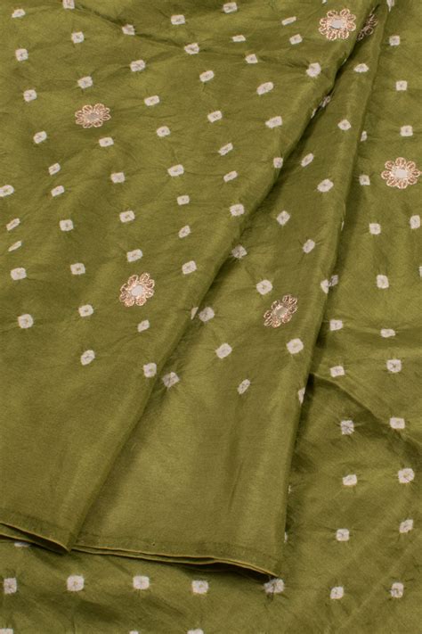 Olive Green Handcrafted Bandhani Mulberry Silk Saree 10059051 – Avishya.com